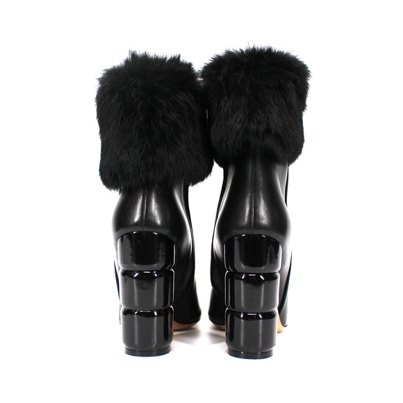 Salvatore Ferragamo Loris Black Leather Rabbit Fur Heeled Ankle Bootie 5.5 Shoes - Picture 6 of 7
